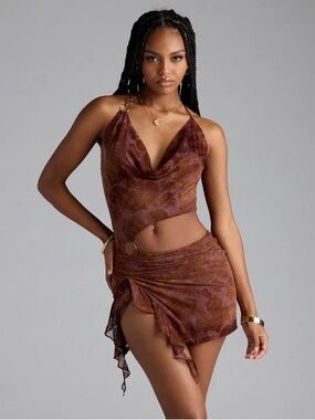 Windsor Brown Paisley Cutout Mini Dress